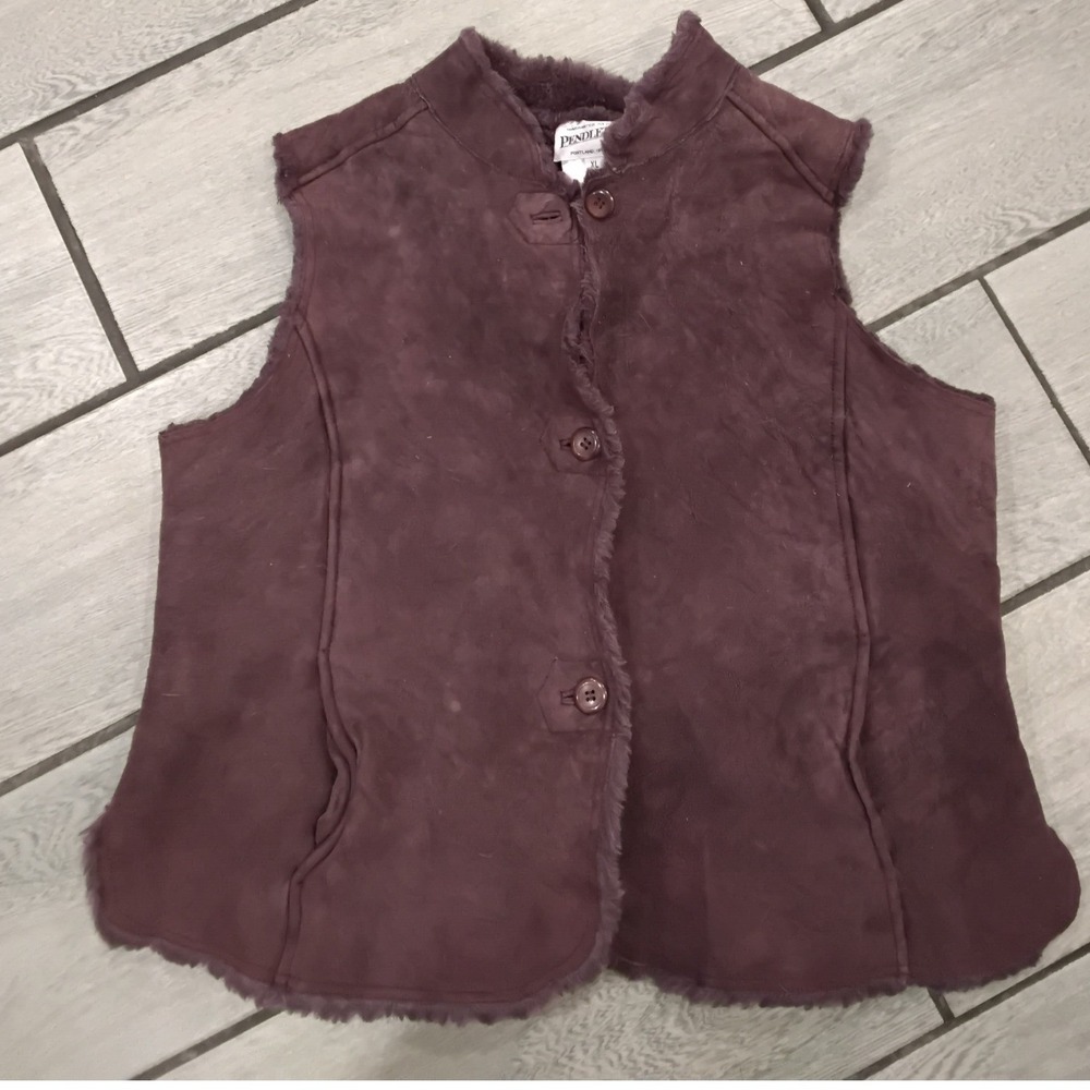 Pendleton Womens Burgundy Shearling Lined Suede Vest‎ XL
